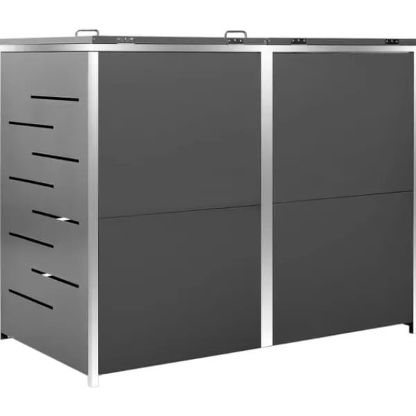 Skure, Garager & Carports^Dobbelt skraldespandsskjuler i rustfrit stål - Robuste og stilfulde løsninger | Størrelse: 138x77,5x112,5 cm