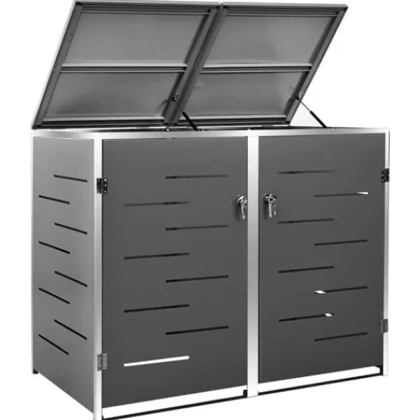 Skure, Garager & Carports^Dobbelt skraldespandsskjuler i rustfrit stål - Robuste og stilfulde løsninger | Størrelse: 138x77,5x112,5 cm