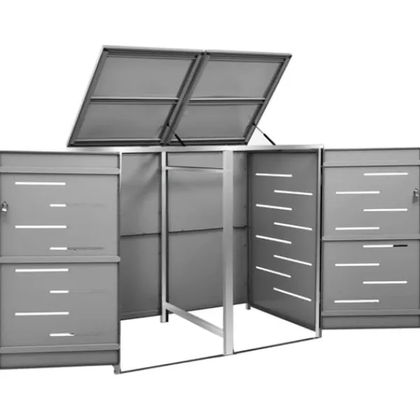 Skure, Garager & Carports^Dobbelt skraldespandsskjuler i rustfrit stål - Robuste og stilfulde løsninger | Størrelse: 138x77,5x112,5 cm