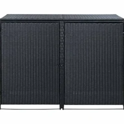 Skure, Garager & Carports^Dobbelt skraldespandsskjuler i polyrattan | Farve: Sort | Størrelse: 148x80x111 cm