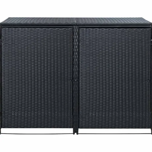 Skure, Garager & Carports^Dobbelt skraldespandsskjuler i polyrattan | Farve: Sort | Størrelse: 148x80x111 cm