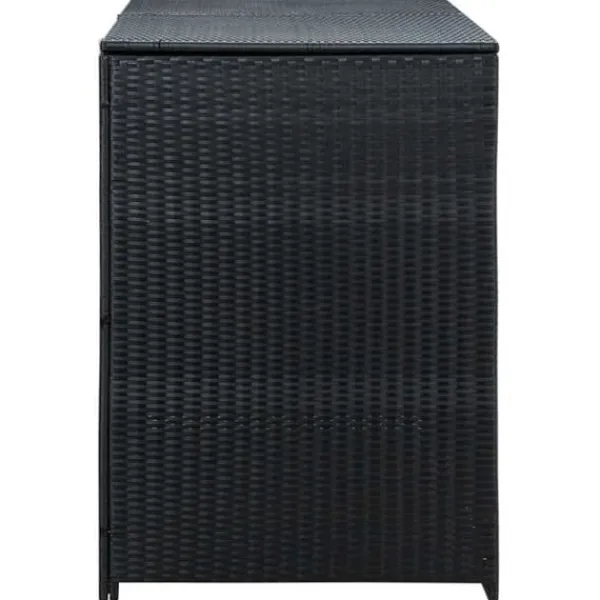 Skure, Garager & Carports^Dobbelt skraldespandsskjuler i polyrattan | Farve: Sort | Størrelse: 148x80x111 cm