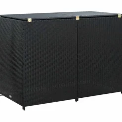 Skure, Garager & Carports^Dobbelt skraldespandsskjuler i polyrattan | Farve: Sort | Størrelse: 148x80x111 cm