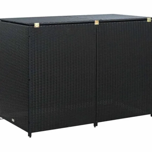 Skure, Garager & Carports^Dobbelt skraldespandsskjuler i polyrattan | Farve: Sort | Størrelse: 148x80x111 cm