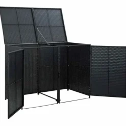 Skure, Garager & Carports^Dobbelt skraldespandsskjuler i polyrattan | Farve: Sort | Størrelse: 148x80x111 cm