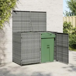 Discount Dobbelt skraldespandsskjuler i polyrattan - Opbevaring | Farve: Grå | Størrelse: 148x77x111 cm Skure, Garager & Carports