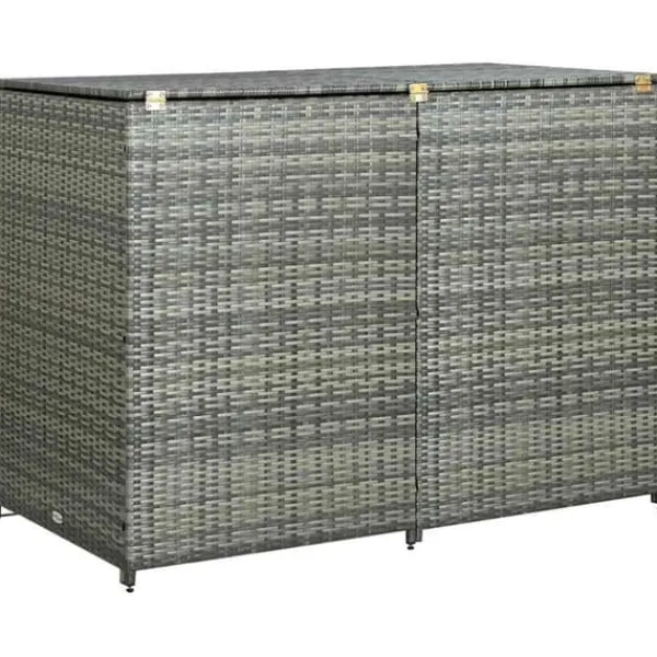 Discount Dobbelt skraldespandsskjuler i polyrattan - Opbevaring | Farve: Grå | Størrelse: 148x77x111 cm Skure, Garager & Carports