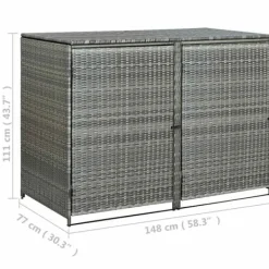 Discount Dobbelt skraldespandsskjuler i polyrattan - Opbevaring | Farve: Grå | Størrelse: 148x77x111 cm Skure, Garager & Carports