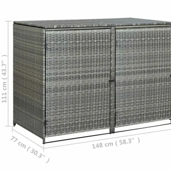 Discount Dobbelt skraldespandsskjuler i polyrattan - Opbevaring | Farve: Grå | Størrelse: 148x77x111 cm Skure, Garager & Carports