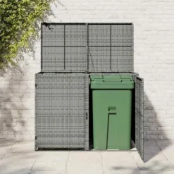 Discount Dobbelt skraldespandsskjuler i polyrattan - Opbevaring | Farve: Grå | Størrelse: 148x77x111 cm Skure, Garager & Carports