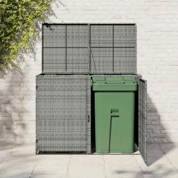 Discount Dobbelt skraldespandsskjuler i polyrattan - Opbevaring | Farve: Grå | Størrelse: 148x77x111 cm Skure, Garager & Carports