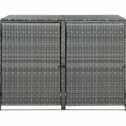 Discount Dobbelt skraldespandsskjuler i polyrattan - Opbevaring | Farve: Grå | Størrelse: 148x77x111 cm Skure, Garager & Carports