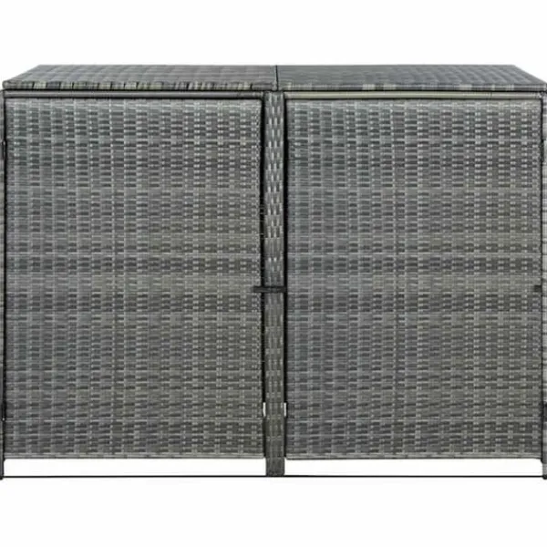 Discount Dobbelt skraldespandsskjuler i polyrattan - Opbevaring | Farve: Grå | Størrelse: 148x77x111 cm Skure, Garager & Carports
