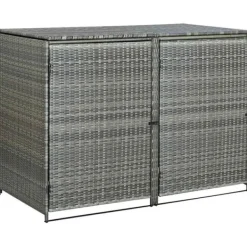 Discount Dobbelt skraldespandsskjuler i polyrattan - Opbevaring | Farve: Grå | Størrelse: 148x77x111 cm Skure, Garager & Carports