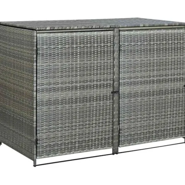 Discount Dobbelt skraldespandsskjuler i polyrattan - Opbevaring | Farve: Grå | Størrelse: 148x77x111 cm Skure, Garager & Carports