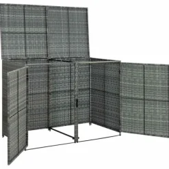 Discount Dobbelt skraldespandsskjuler i polyrattan - Opbevaring | Farve: Grå | Størrelse: 148x77x111 cm Skure, Garager & Carports