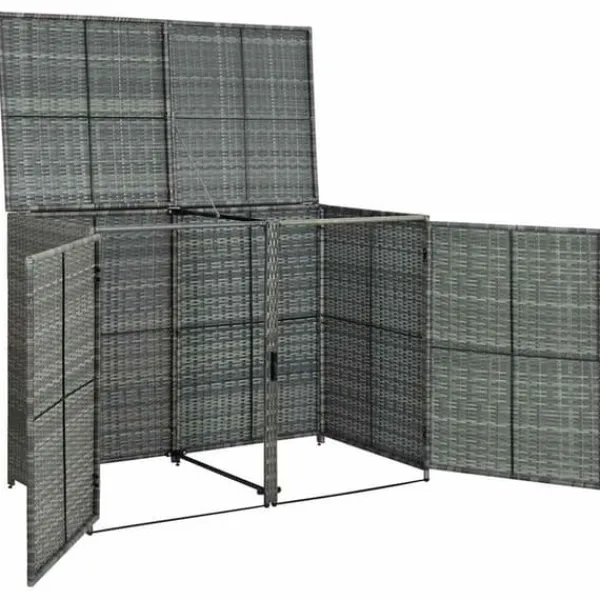 Discount Dobbelt skraldespandsskjuler i polyrattan - Opbevaring | Farve: Grå | Størrelse: 148x77x111 cm Skure, Garager & Carports