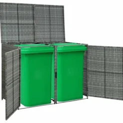 Discount Dobbelt skraldespandsskjuler i polyrattan - Opbevaring | Farve: Grå | Størrelse: 148x77x111 cm Skure, Garager & Carports