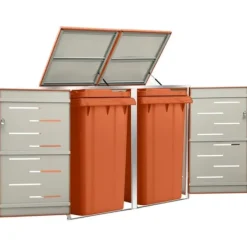 Skure, Garager & Carports^Dobbelt skraldespandsskjuler i rustfrit stål - Robust og luftcirkulerende | Størrelse: 138x77,5x112,5 cm