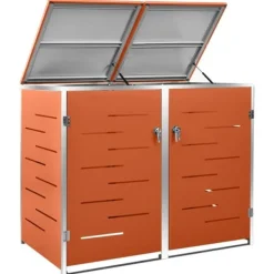 Skure, Garager & Carports^Dobbelt skraldespandsskjuler i rustfrit stål - Robust og luftcirkulerende | Størrelse: 138x77,5x112,5 cm
