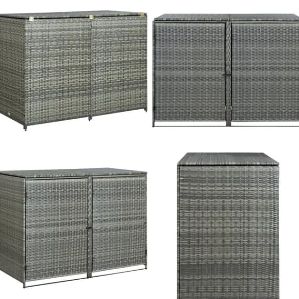 Dobbelt skraldespandsskjuler 148x77x111 cm polyrattan grå - Skraldespandsskjuler - Skraldespandsskjulere - Home & Living Skure, Garager & Carports
