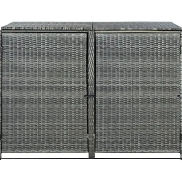 Dobbelt skraldespandsskjuler 148x77x111 cm polyrattan grå - Skraldespandsskjuler - Skraldespandsskjulere - Home & Living Skure, Garager & Carports
