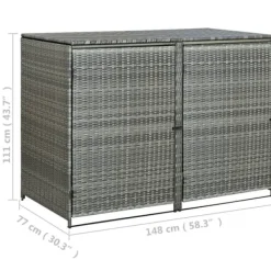 Dobbelt skraldespandsskjuler 148x77x111 cm polyrattan grå - Skraldespandsskjuler - Skraldespandsskjulere - Home & Living Skure, Garager & Carports