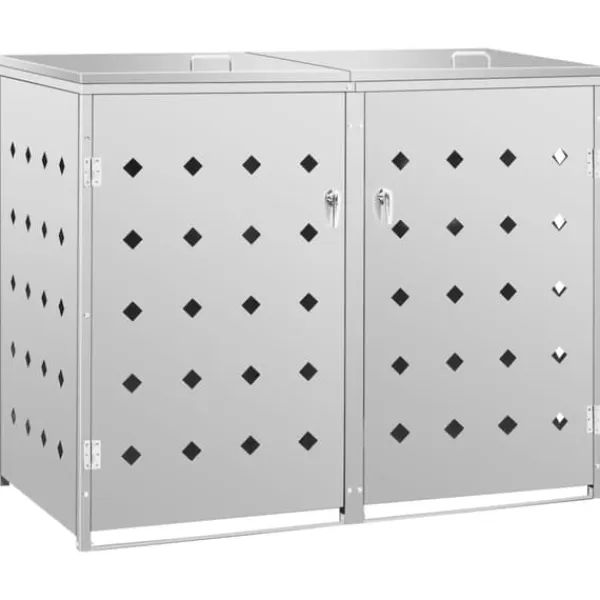 Skure, Garager & Carports^Dobbelt skraldespandsskur 240 l - Rustfrit stål | Farve: Sølv | Størrelse: 240 l