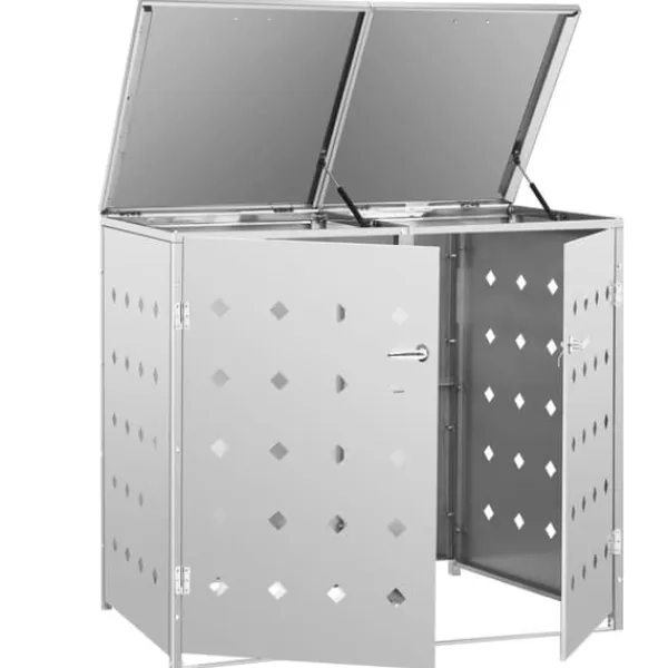 Skure, Garager & Carports^Dobbelt skraldespandsskur 240 l - Rustfrit stål | Farve: Sølv | Størrelse: 240 l