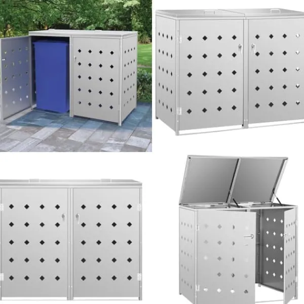 New Dobbelt skraldespandsskur 240 l rustfrit stål - Skraldespandsskjuler - Skraldespandsskjulere - Home & Living Skure, Garager & Carports