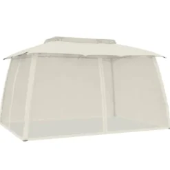 Telte & Lysthuse^Dobbelt tag pavillon 3,93x2,93 m med meshvægge | Farve: Creme | Stål рамme