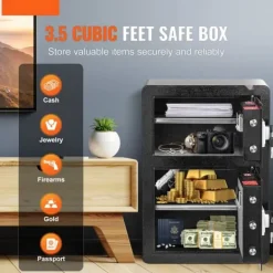 Sale Dobbeltdør pengeskab 3,5 ku.ft med nøglelås og adgangskode, brandsikkert design, sort finish Pengeskabe