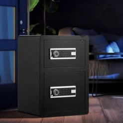 Sale Dobbeltdør pengeskab 3,5 ku.ft med nøglelås og adgangskode, brandsikkert design, sort finish Pengeskabe