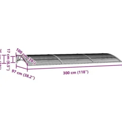 Buer, Spalier, Lysthuse Uden Tag^Dørbaldakin i polycarbonat - Vejrbestandig og robust konstruktion | Størrelse: 300x100 cm | Farve: Sort