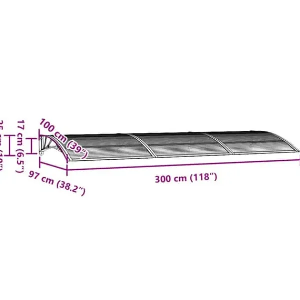 Buer, Spalier, Lysthuse Uden Tag^Dørbaldakin i polycarbonat - Vejrbestandig og robust konstruktion | Størrelse: 300x100 cm | Farve: Sort