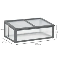 Drivhus^Drivbænk i træ 100x65x40 cm, UV-beskyttelse, lysgennemtrængelig, grå – vintertåligt minidrivhus
