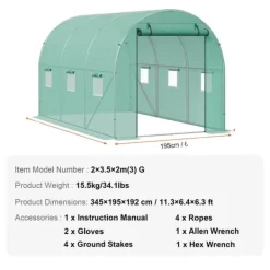 Drivhus^Drivhus, kraftig ramme, effektiv ventilation,12x7x7 ft