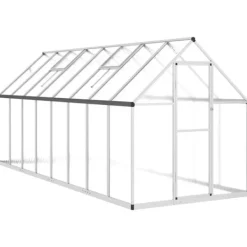 Drivhus^Drivhus med aluminiumfundamentramme - Vejrbestandig | Størrelse: 445x169x195 cm | Farve: Sølv