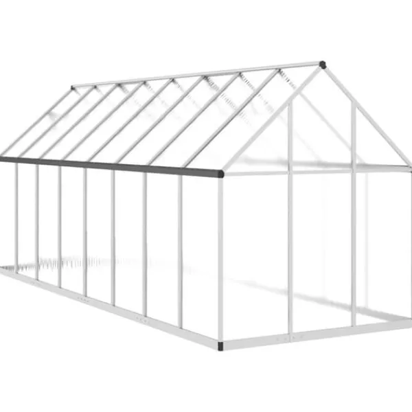 Drivhus^Drivhus med aluminiumfundamentramme - Vejrbestandig | Størrelse: 445x169x195 cm | Farve: Sølv