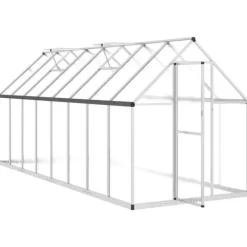 Drivhus^Drivhus med aluminiumfundamentramme - Vejrbestandig | Størrelse: 445x169x195 cm | Farve: Sølv
