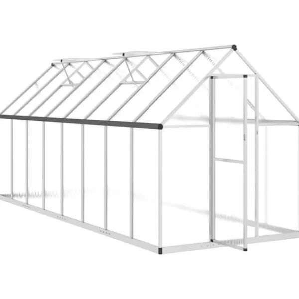 Drivhus^Drivhus med aluminiumfundamentramme - Vejrbestandig | Størrelse: 445x169x195 cm | Farve: Sølv