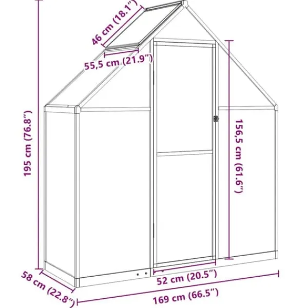 Drivhus^Drivhus med aluminiumramme - Vejrbestandig, UV-resistent | Størrelse: 169x58x195 cm | Farve: Antracitgrå