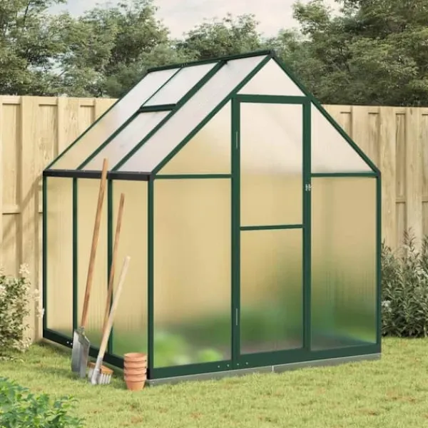 Drivhus^Drivhus med aluminiumstel og fundamentramme | Størrelse: 169x169x202 cm | Farve: Grøn