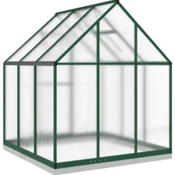 Drivhus^Drivhus med aluminiumstel og fundamentramme | Størrelse: 169x169x202 cm | Farve: Grøn
