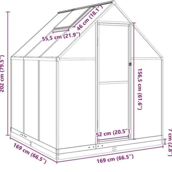 Drivhus^Drivhus med aluminiumstel og fundamentramme | Størrelse: 169x169x202 cm | Farve: Grøn