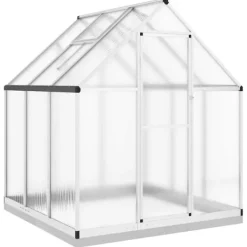 Drivhus^Drivhus med fundamentramme i aluminium - 169x169x202 cm | Farve: Sølv