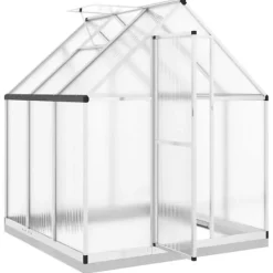 Drivhus^Drivhus med fundamentramme i aluminium - 169x169x202 cm | Farve: Sølv