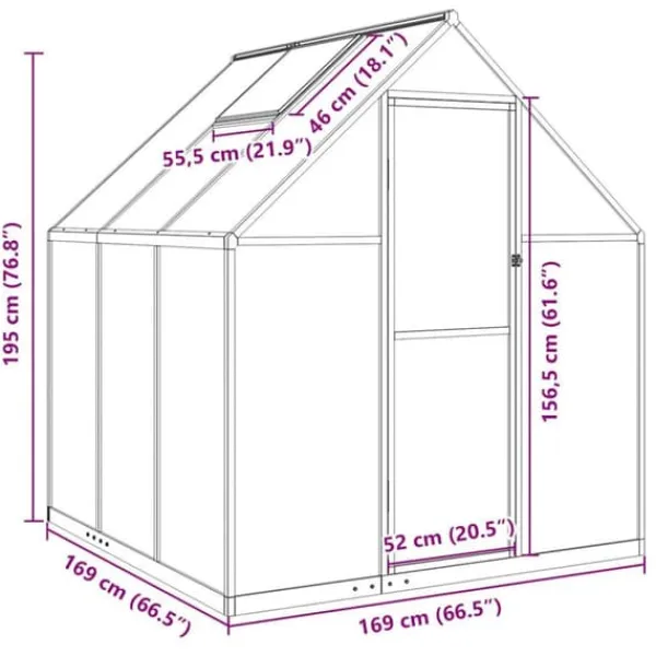 Sale Drivhus med fundamentramme i aluminium - Vejrbestandigt | Størrelse: 169x169x195 cm | Farve: Grøn Drivhus