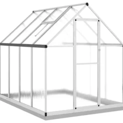 Drivhus^Drivhus med fundamentramme - Aluminium sølvfarvet | Størrelse: 224x169x202 cm