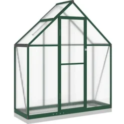 Drivhus^Drivhus med fundamentramme - Vejrbestandig aluminium | Størrelse: 169x58x202 cm | Farve: Grøn